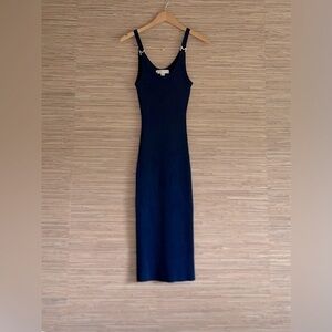 MICHAEL KORS Women's Ribbed Knit Blue Fitted Midi Dress